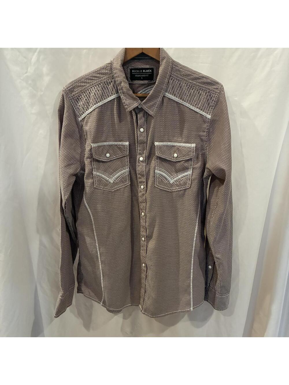 Buckle Black Mens Sz L Brown Western Pearl Snap Long Sleeve Standard Fit Shirt